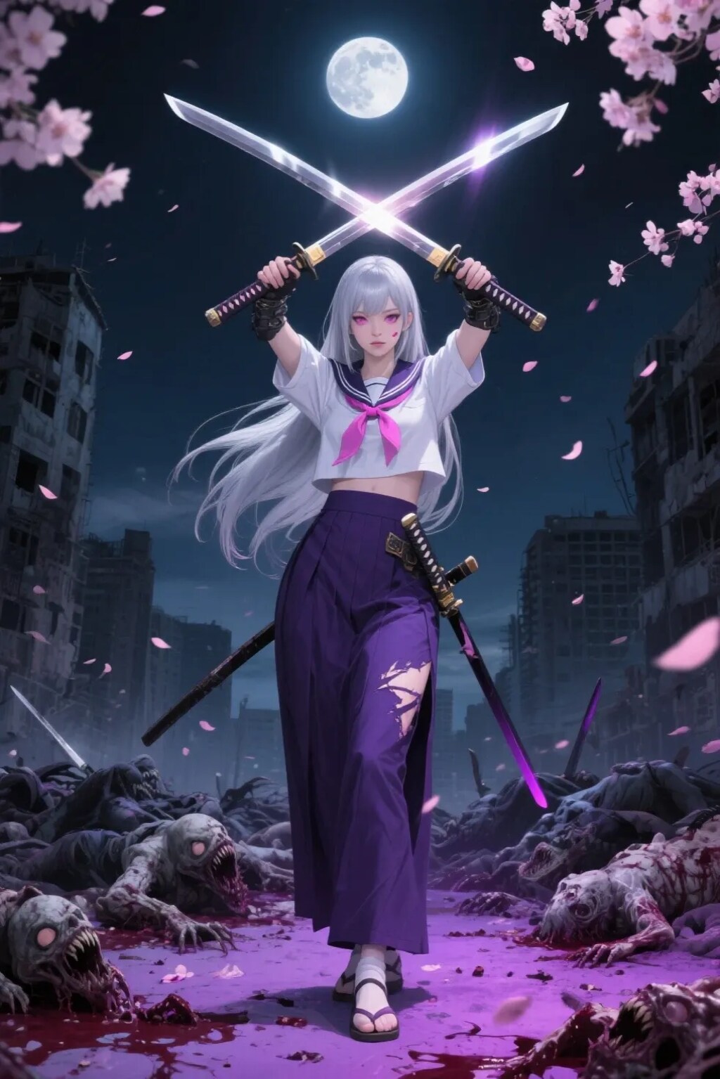 セクシー銀髪美女:JK剣士