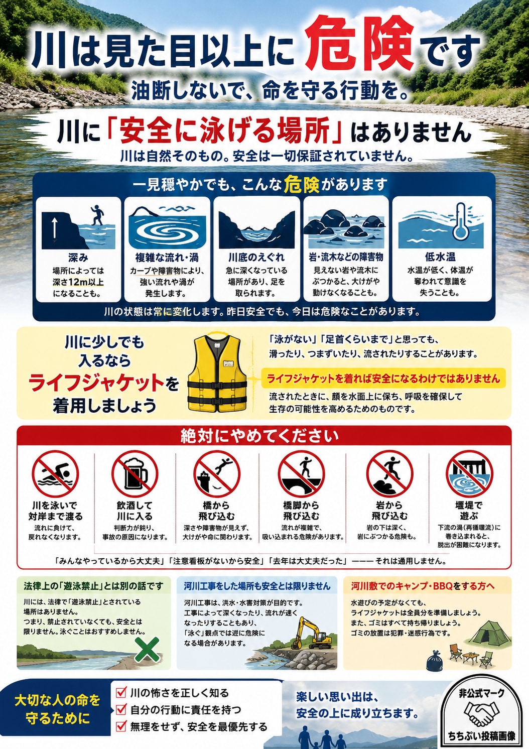 川に安全に泳げる場所なんてありません！！