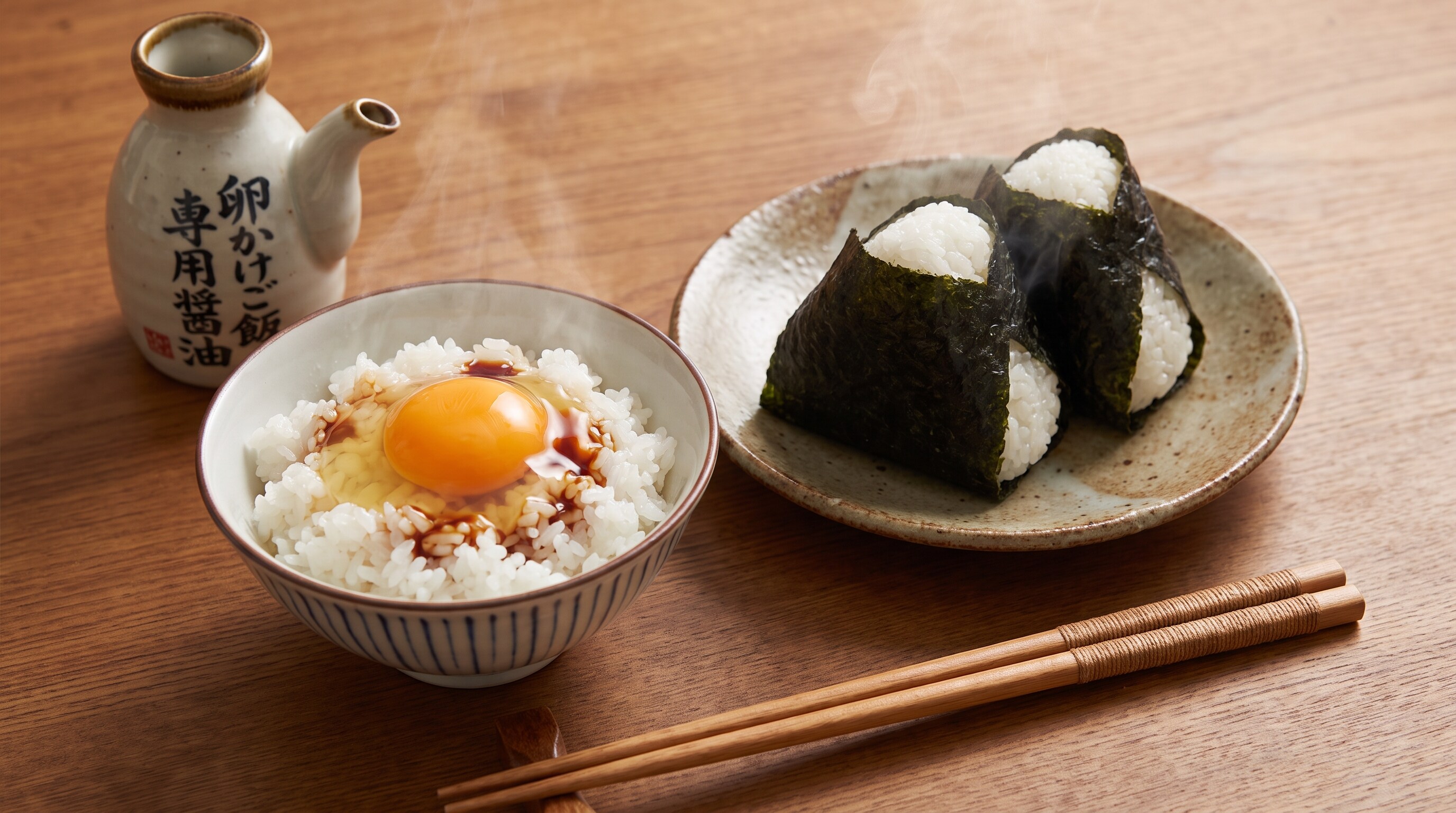 摩訶不思議食堂の卵かけ御飯とおむすびのセット | の人気AIイラスト・グラビア