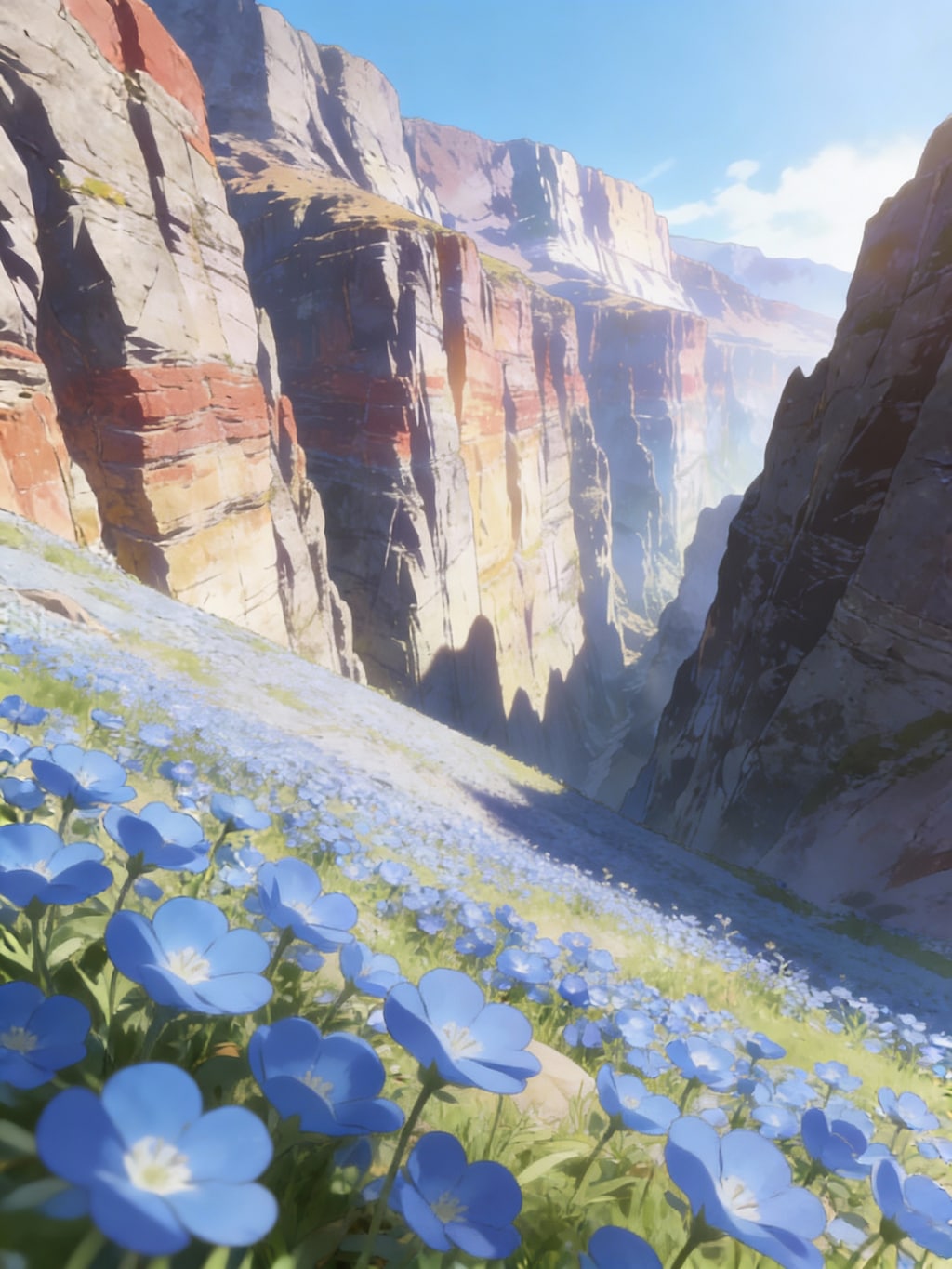 山脈と青き花畑