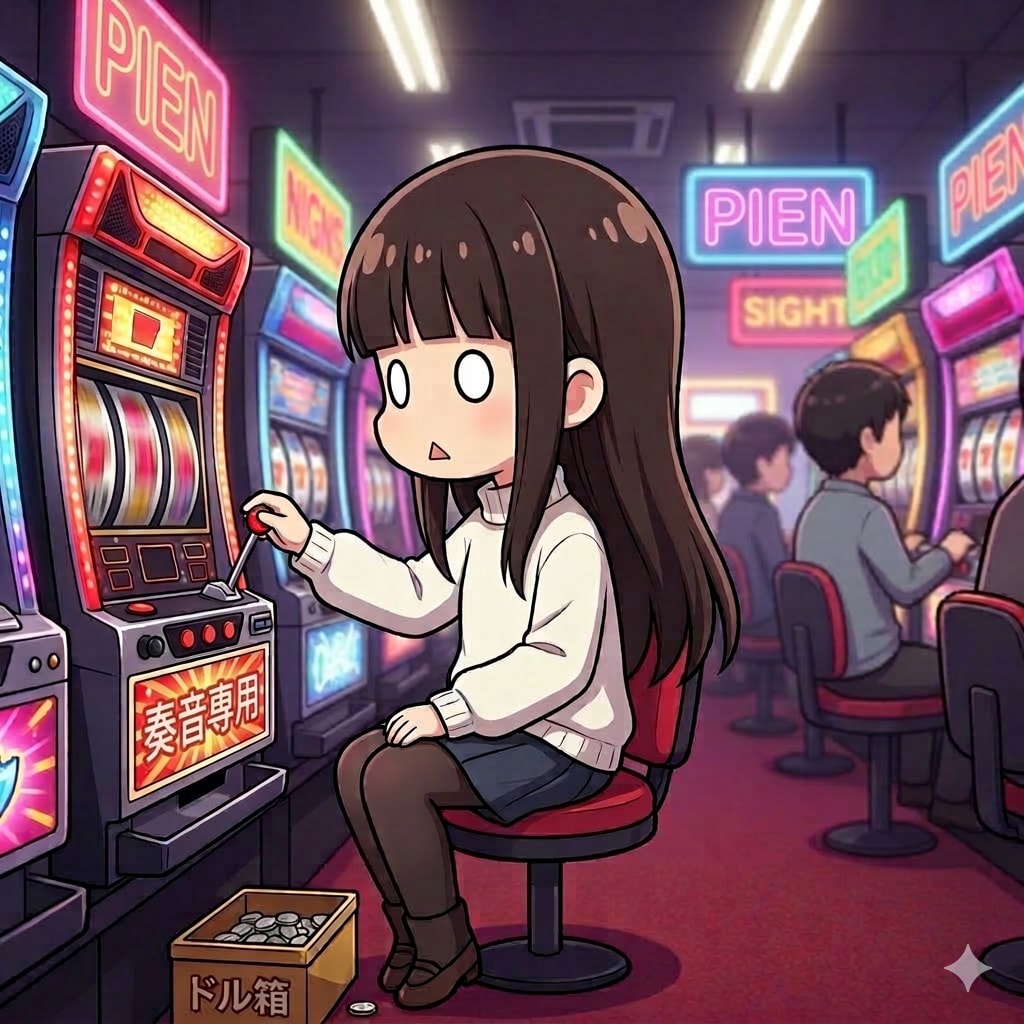 パチスロをやる奏音ちゃん