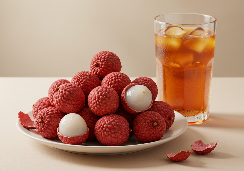 デザートのライチとアイスティ