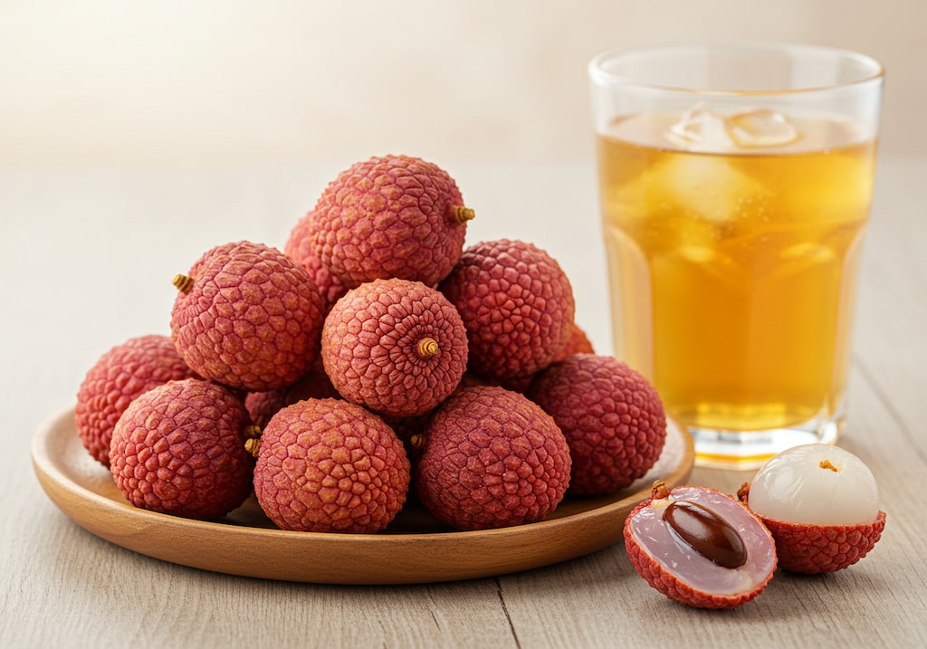 デザートのライチとアイスティ