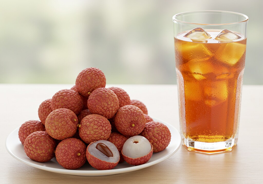 デザートのライチとアイスティ