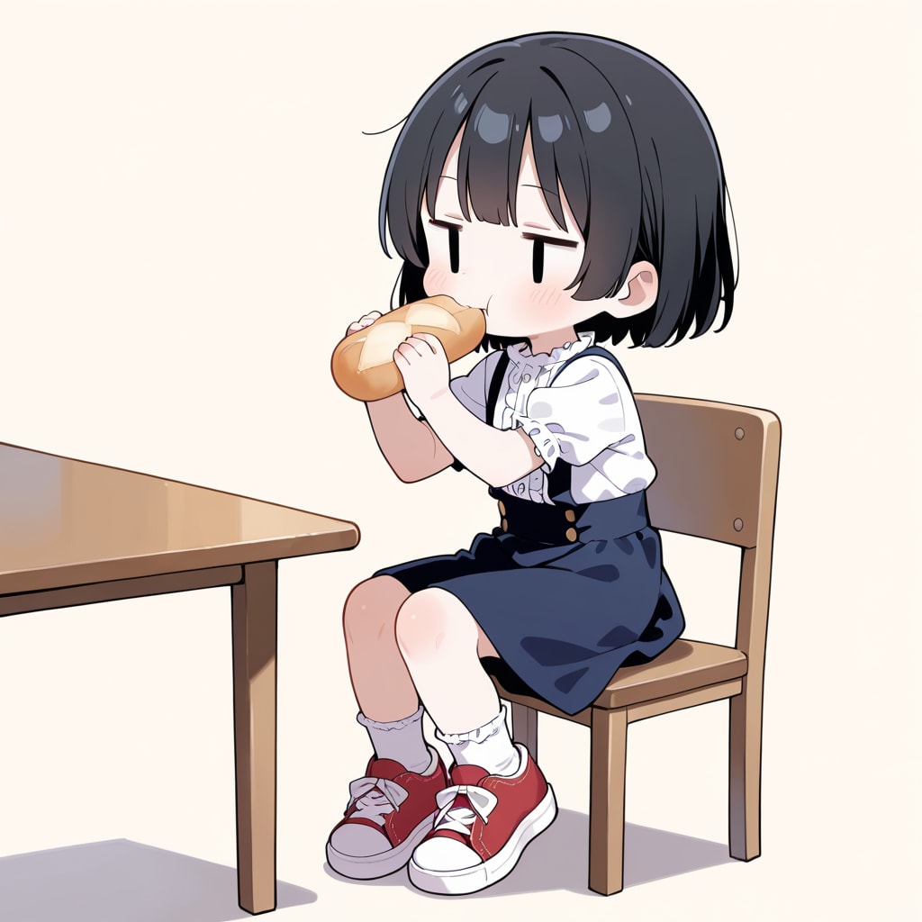 蒸しパンを食べる