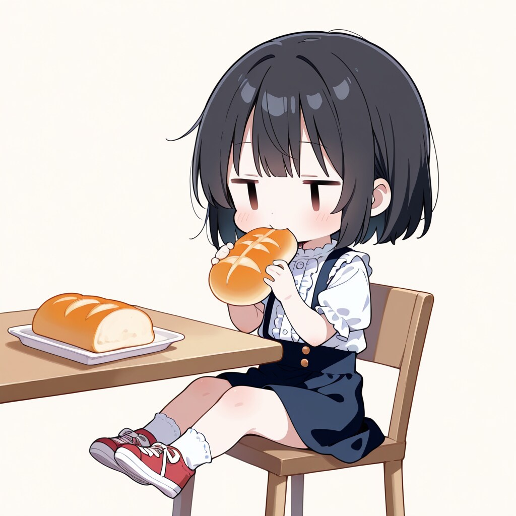 蒸しパンを食べる
