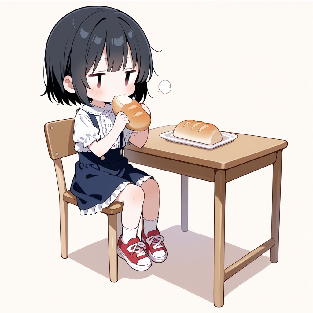 蒸しパンを食べる