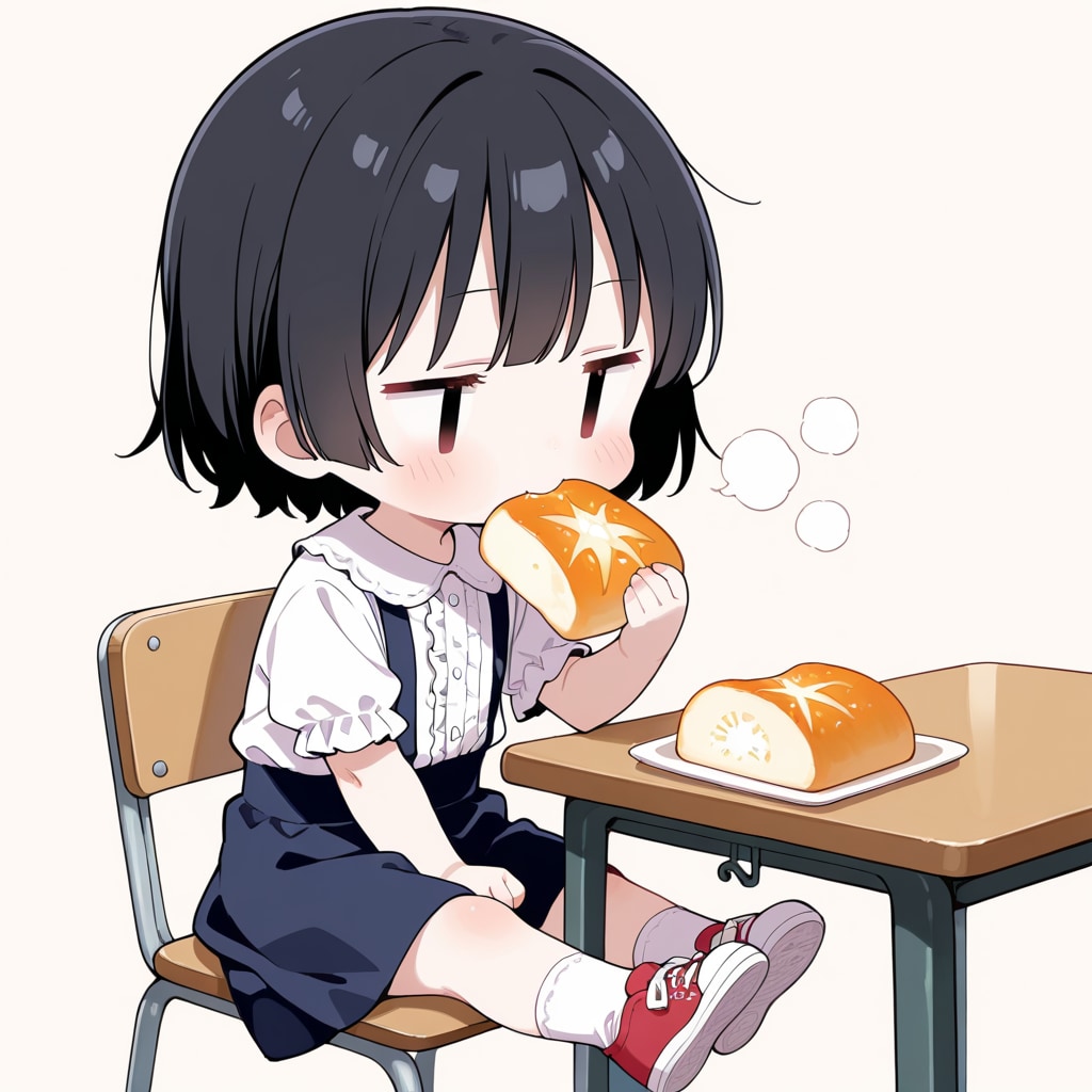 蒸しパンを食べる