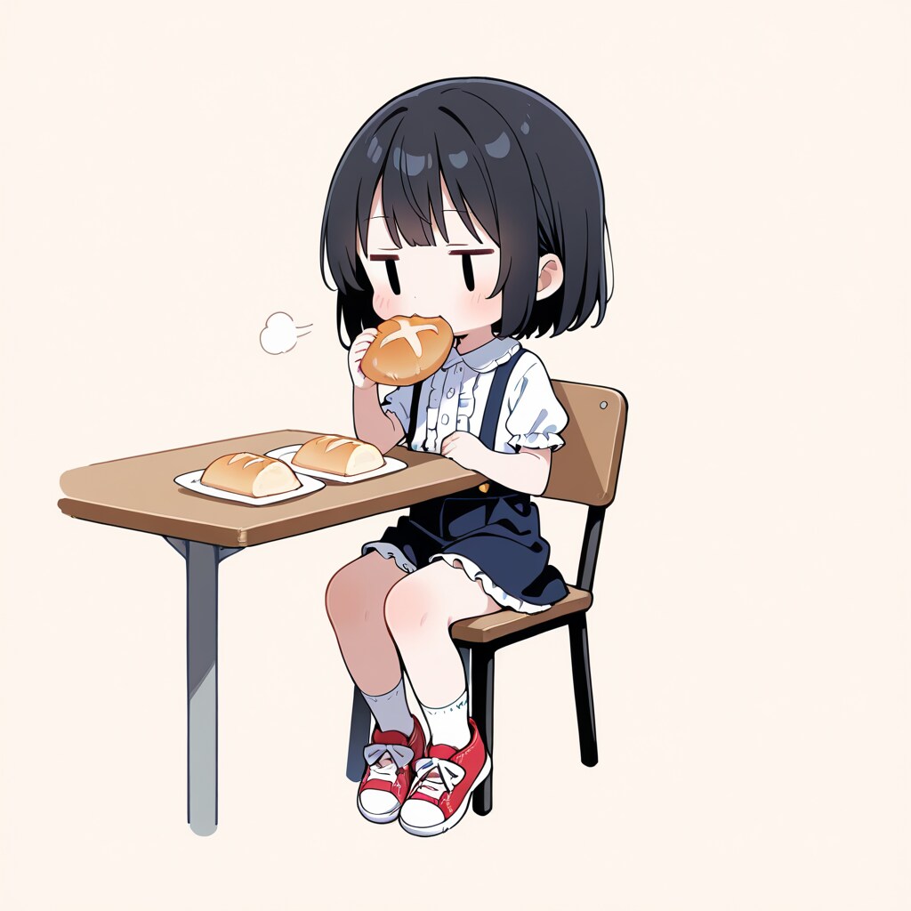蒸しパンを食べる
