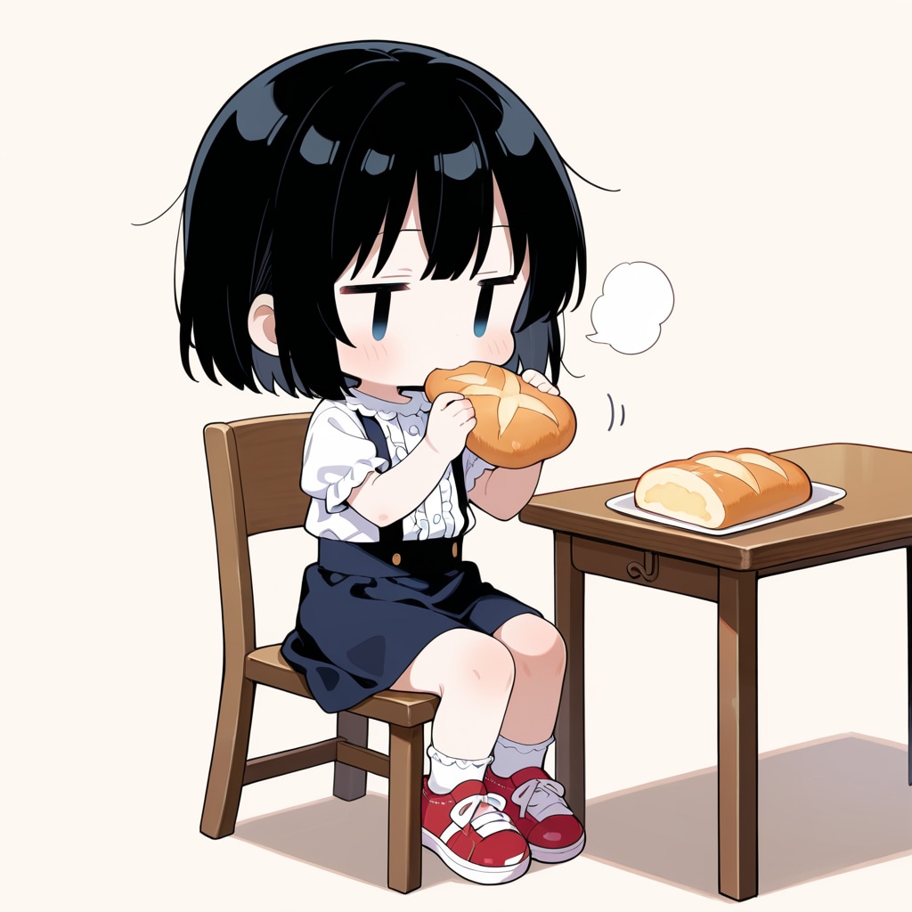 蒸しパンを食べる