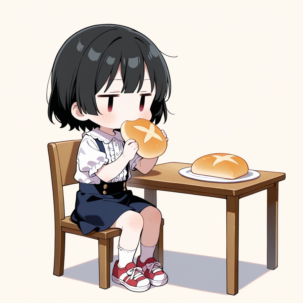 蒸しパンを食べる