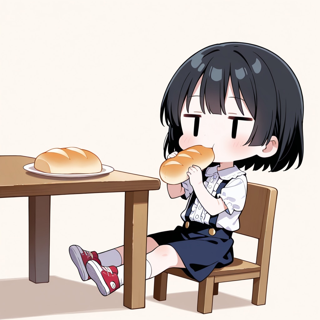 蒸しパンを食べる
