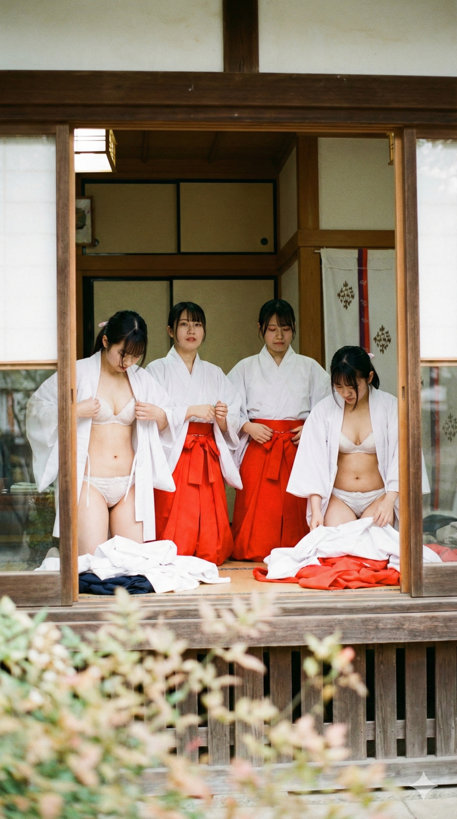 巫女さんが着替えてるのが見えてる