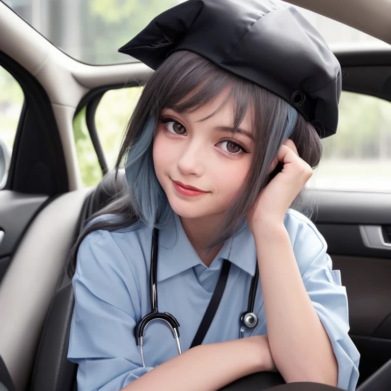 灰髪ロングで車内の美女 | の人気AIイラスト・グラビア