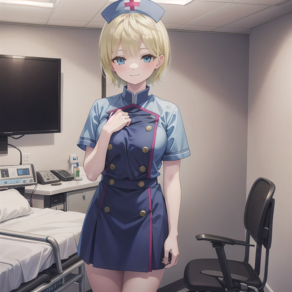 金髪ボブで看護服の少女
