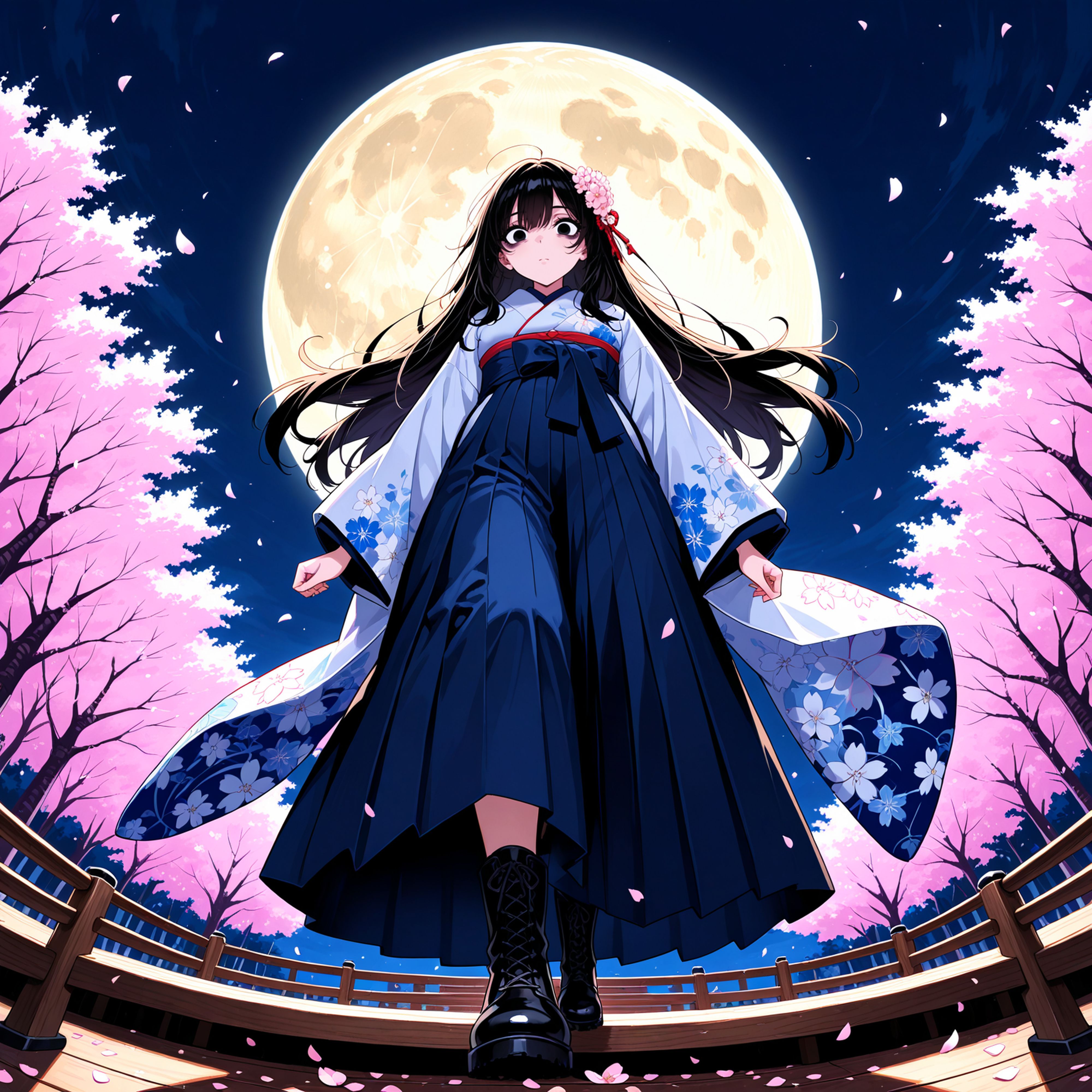 月と夜桜