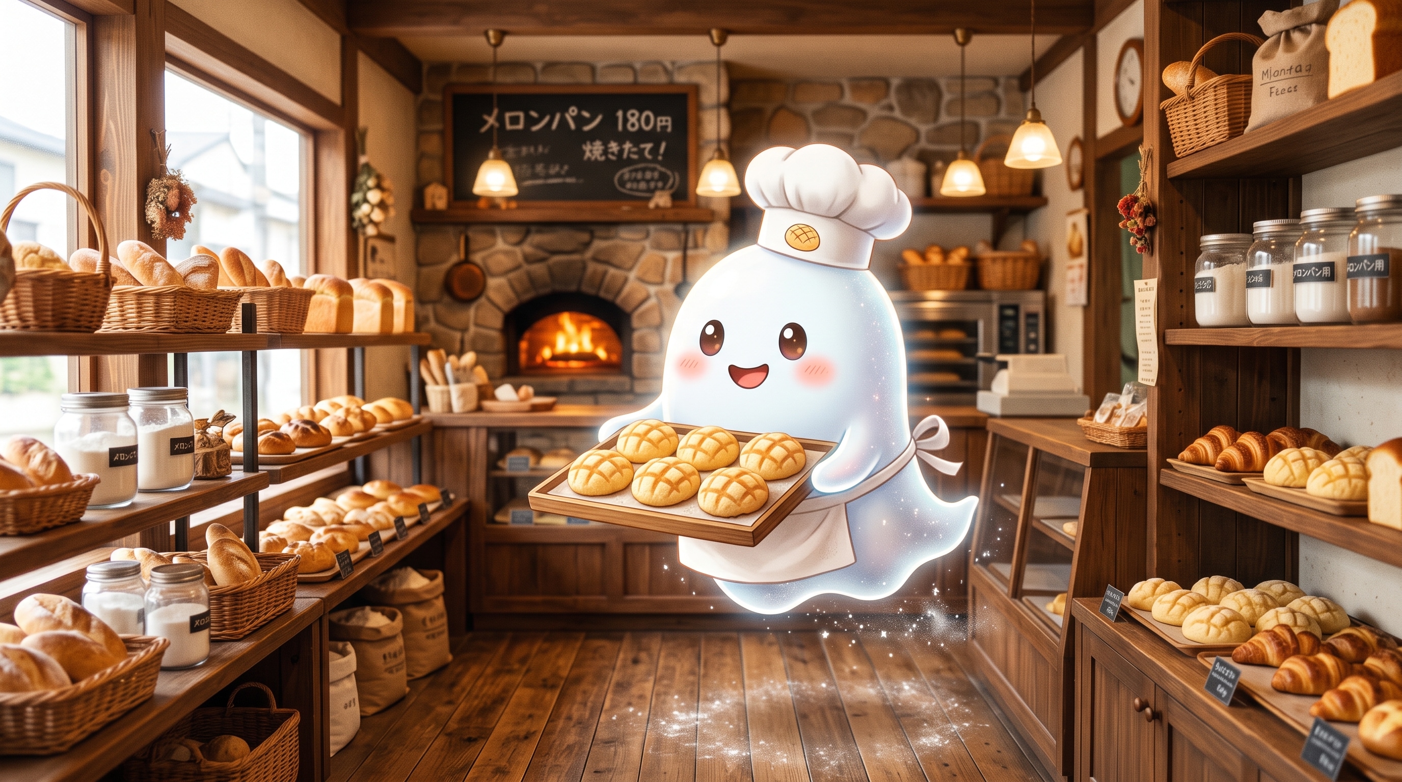 焼き立てメロンパンを運ぶお化けパン屋 | の人気AIイラスト・グラビア