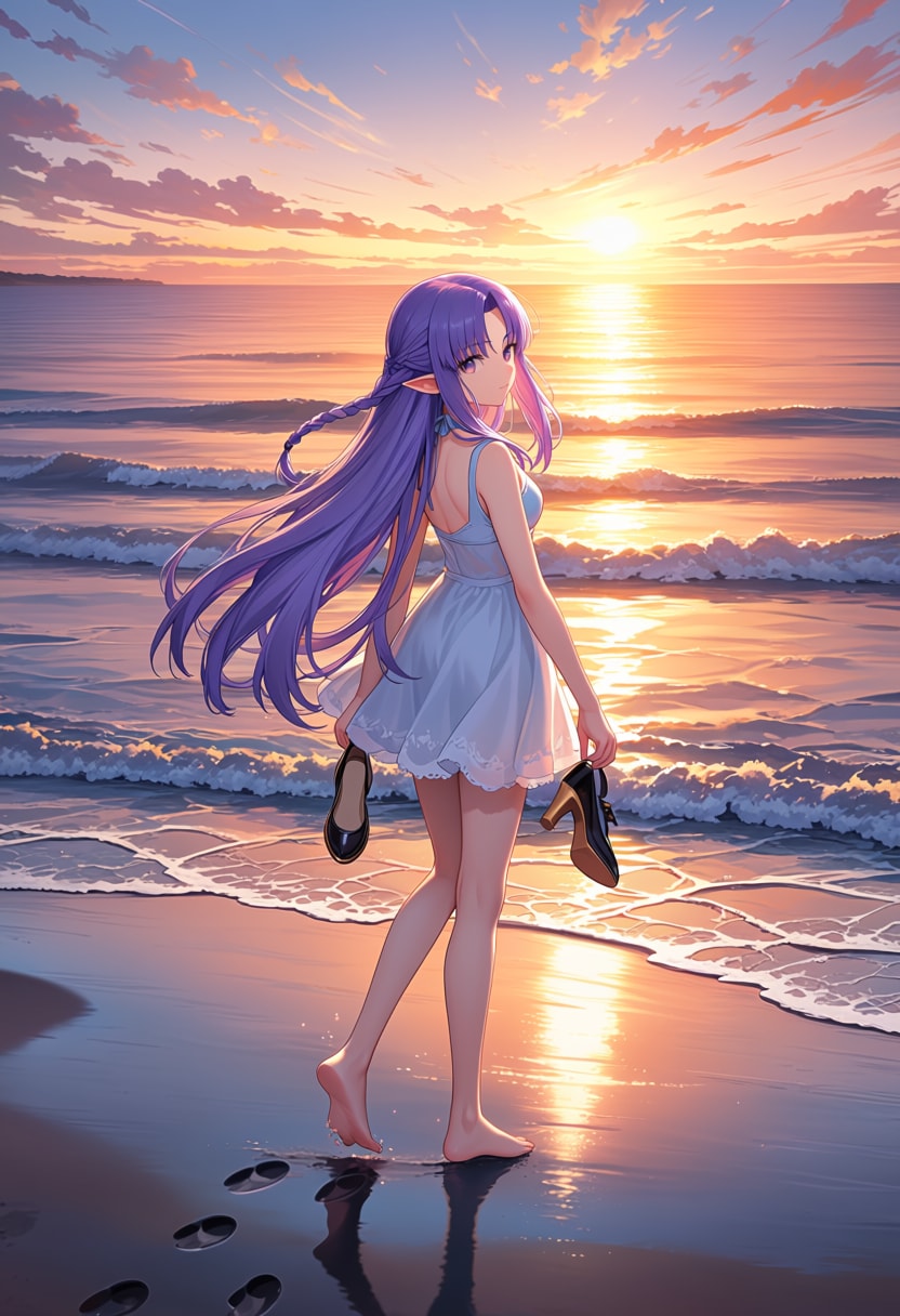 夕凪の浜辺にて
