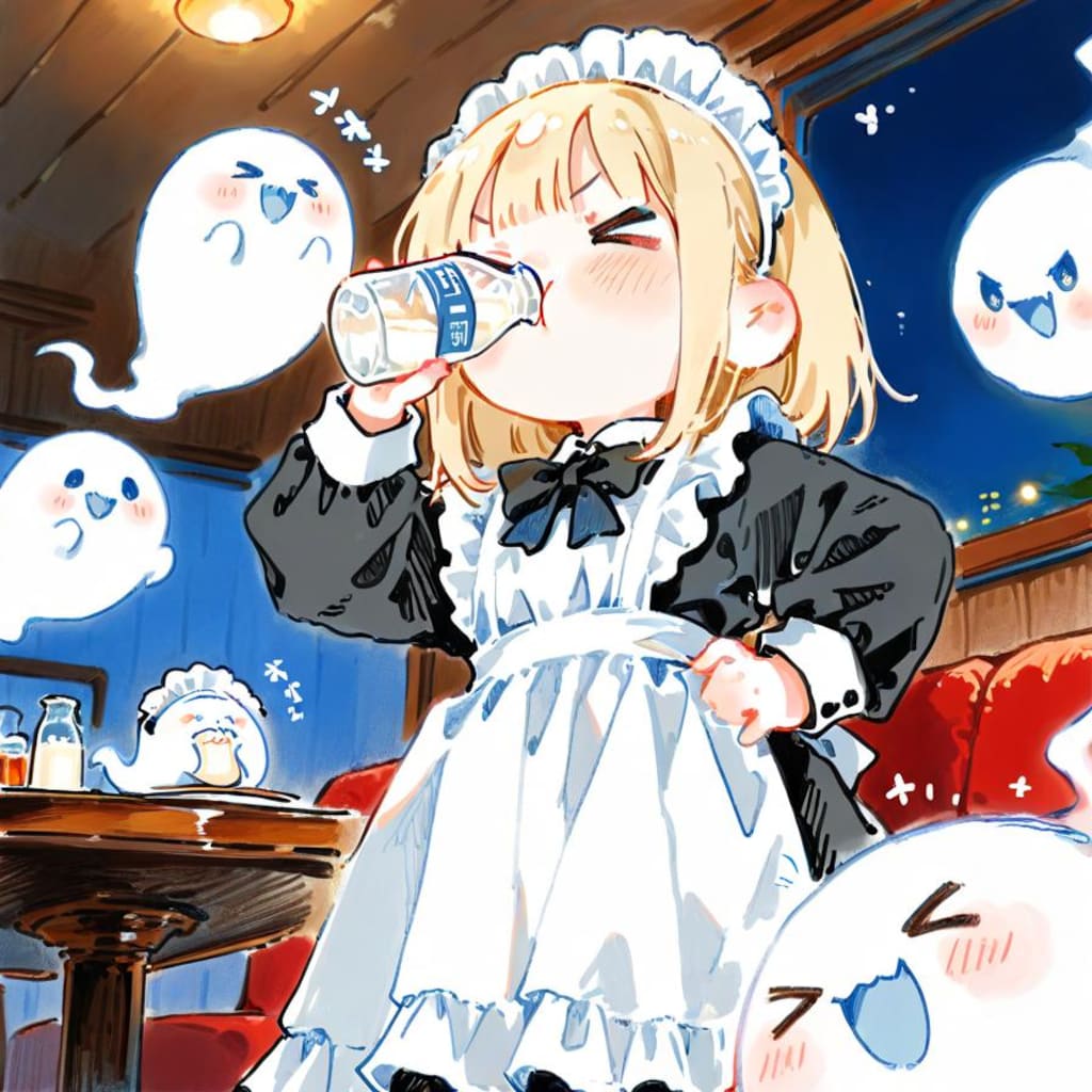 ( >ω<)👻ぐびっといくやでぇー！🐮✨