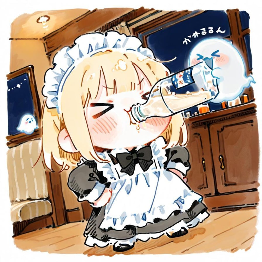 ( >ω<)👻ぐびっといくやでぇー！🐮✨