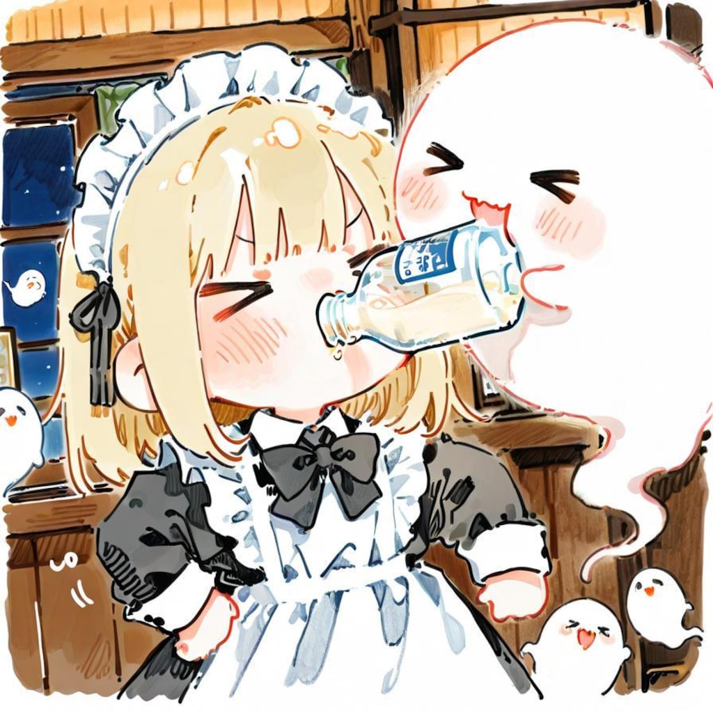 ( >ω<)👻ぐびっといくやでぇー！🐮✨