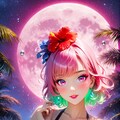 月とハイビスカスと少女 3枚目