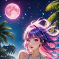 月とハイビスカスと少女 7枚目