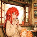 朝コーヒーの少女 2枚目