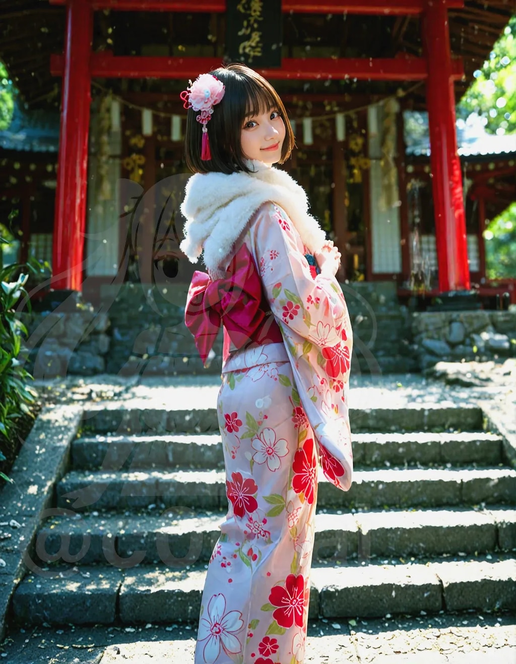 初詣に来ているつばさ、琴子、優希