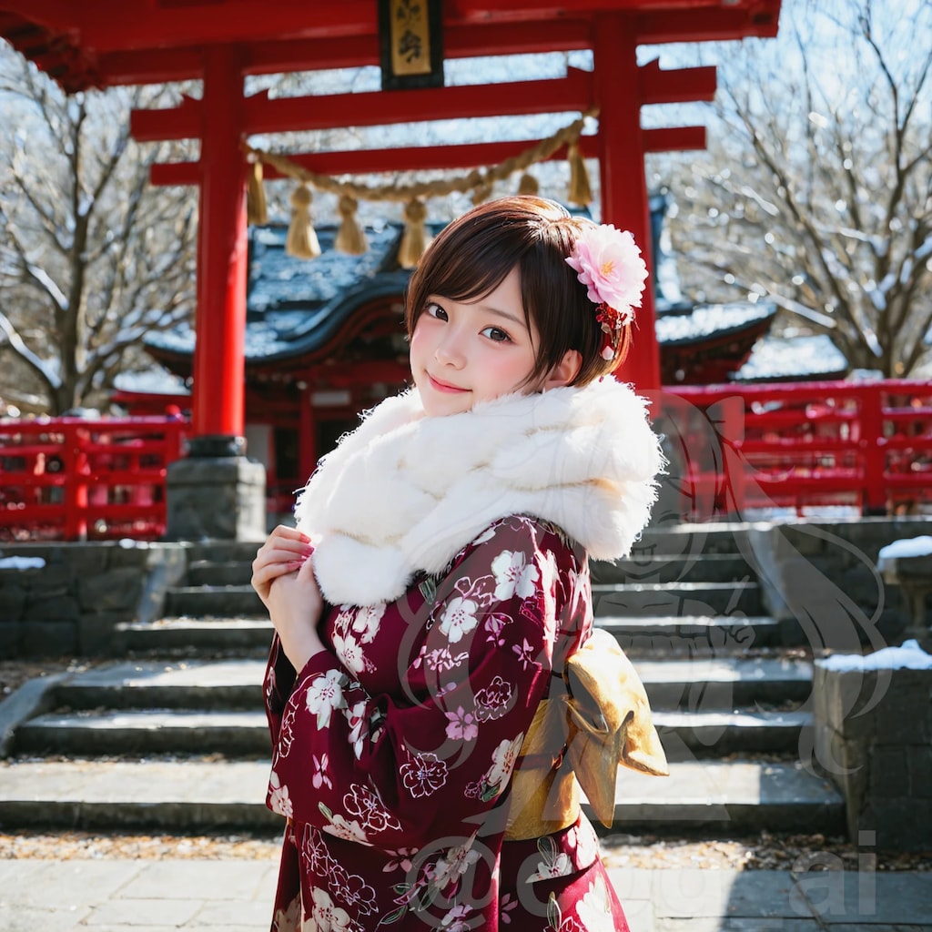 初詣に来ているつばさ、琴子、優希