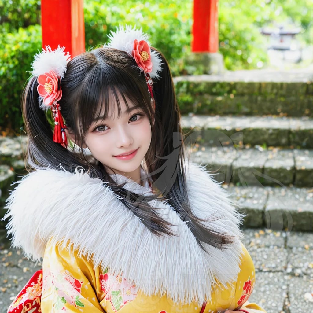 初詣に来ているつばさ、琴子、優希