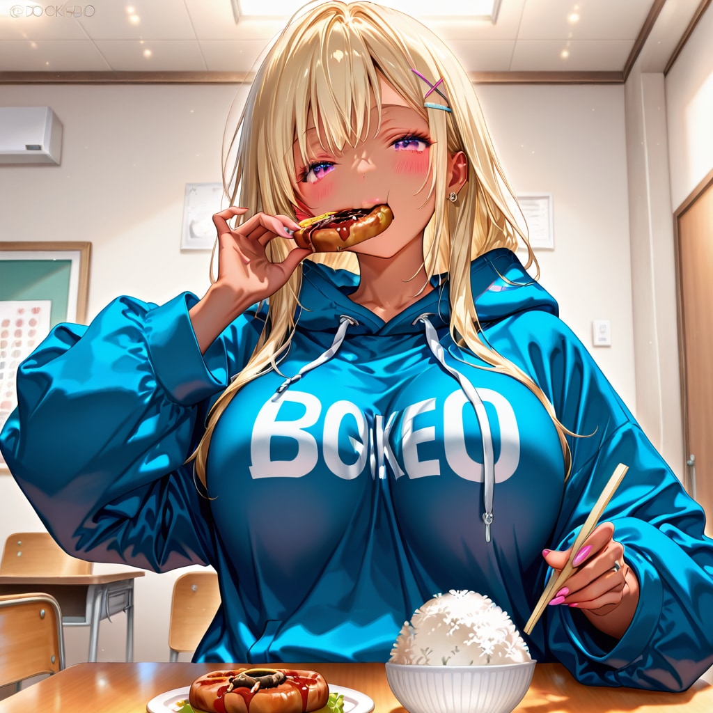 行儀の悪い食べ方しているギャル | の人気AIイラスト・グラビア