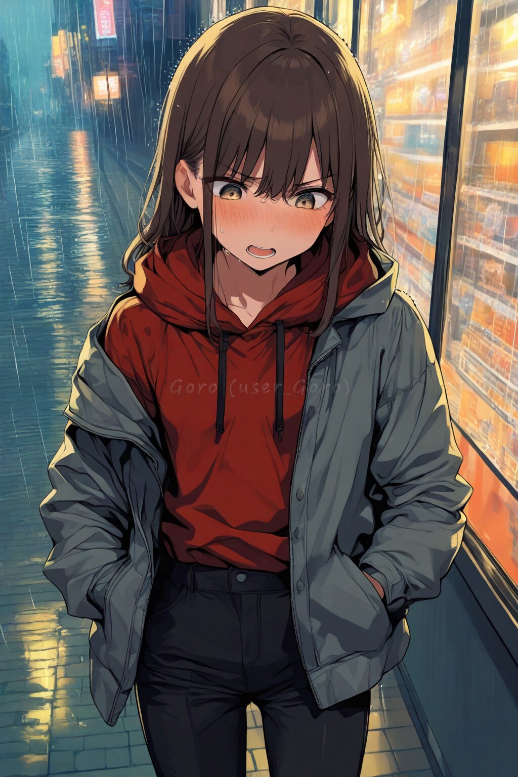 雨の街で毒づく