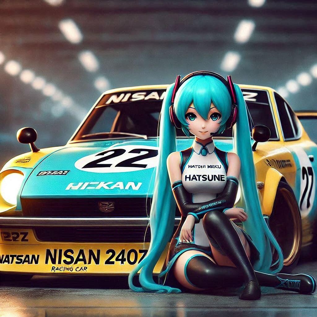 初音ミクと日産240Zレーシングカー