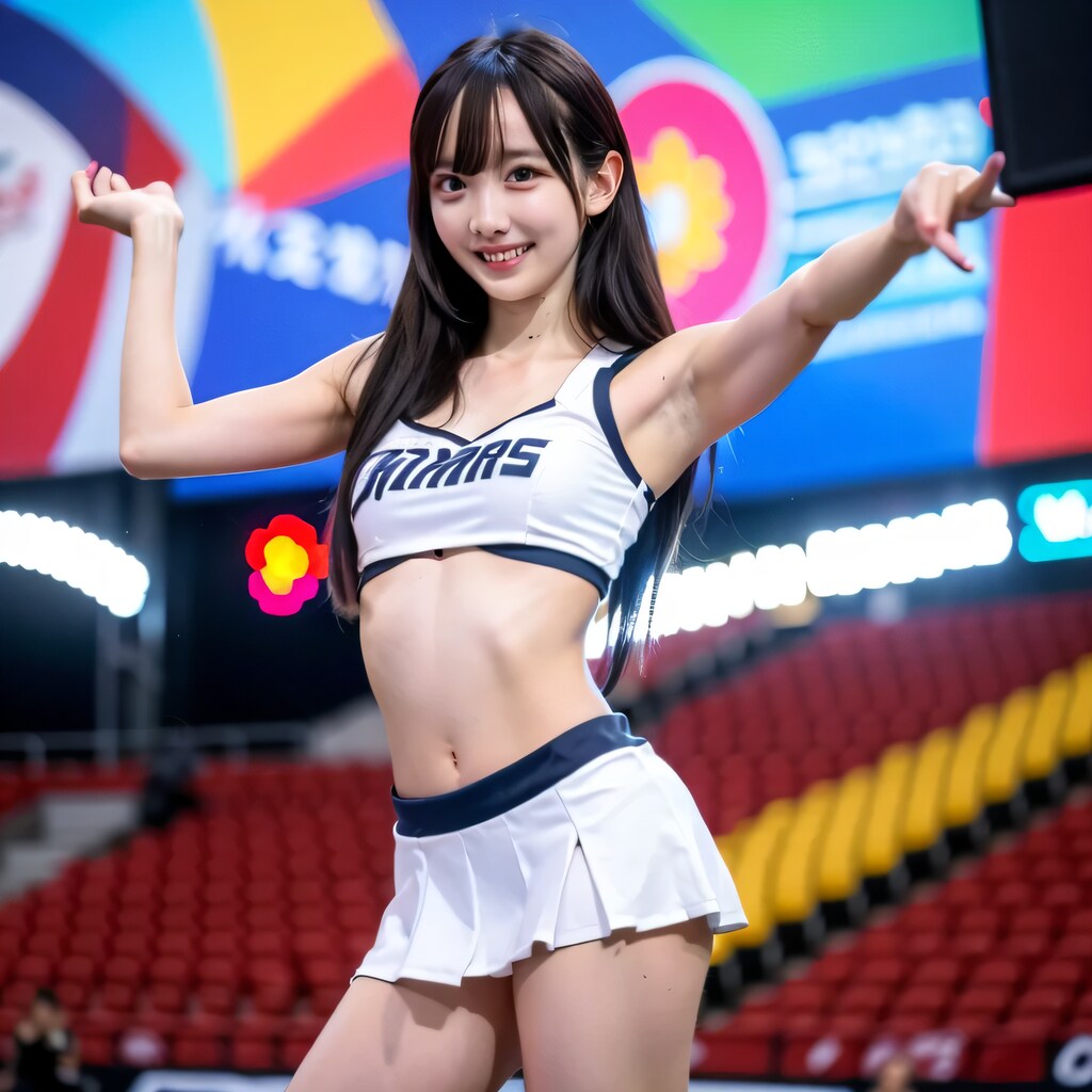 黒髪ロングでチア衣装の美女６５