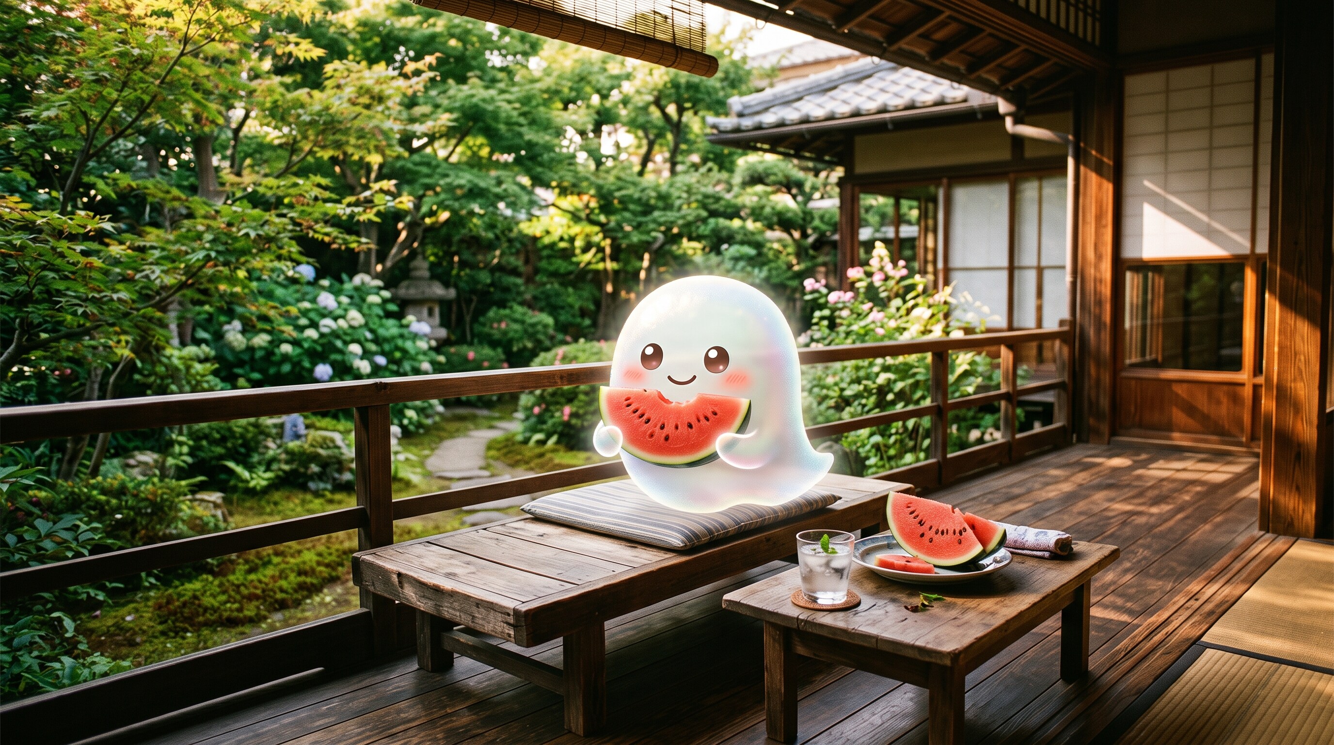 西瓜を楽しむお化けさん
