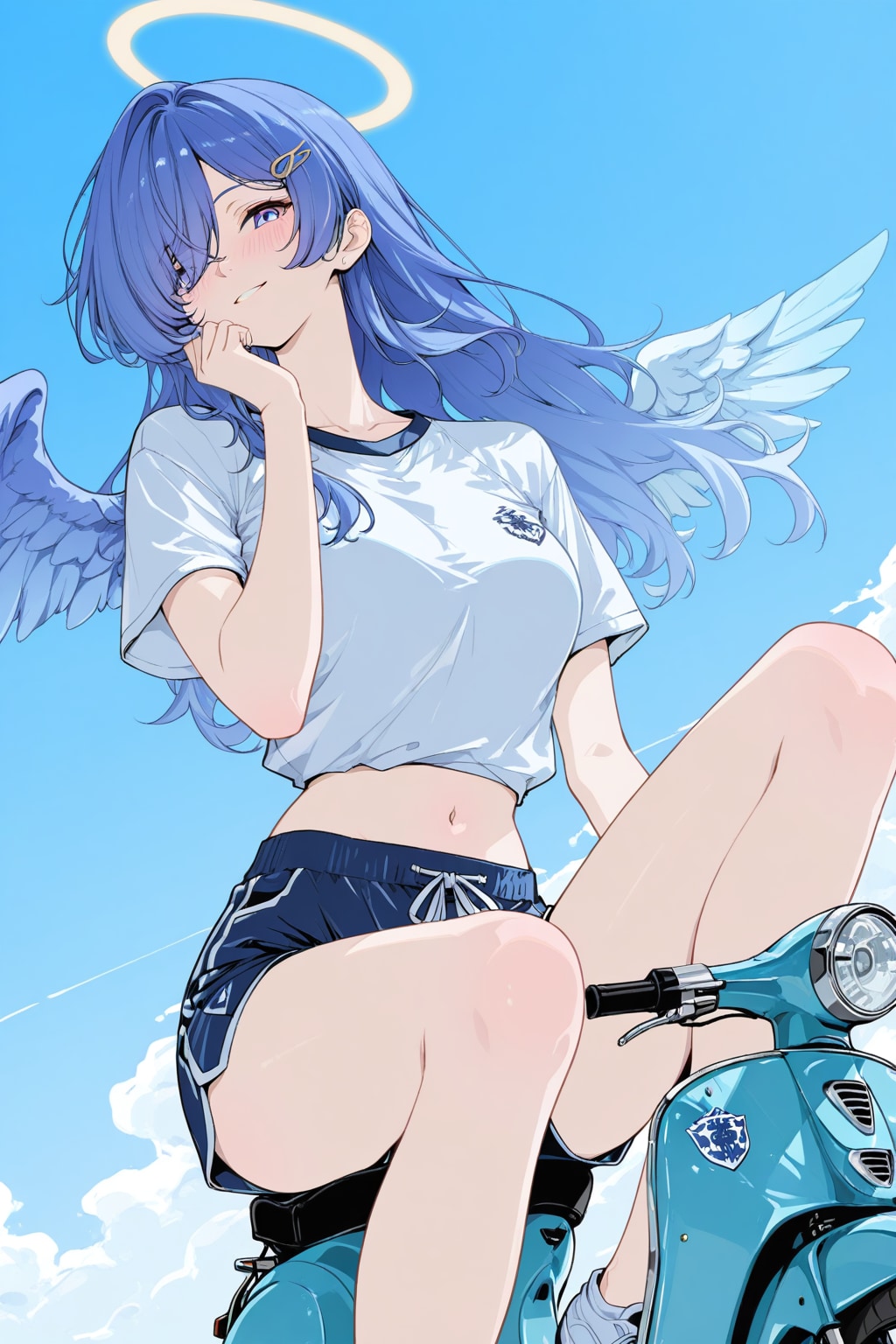 バイクに乗る天使少女