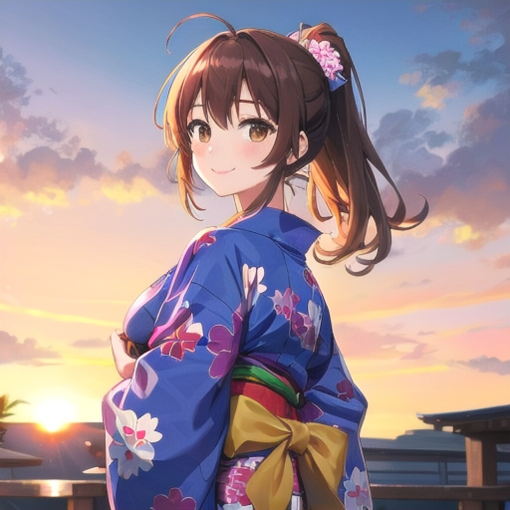 夕日と浴衣