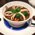 カレーうどんと冷たいお茶(締めのご飯、もう乗せちゃう風)_20240924 2枚目