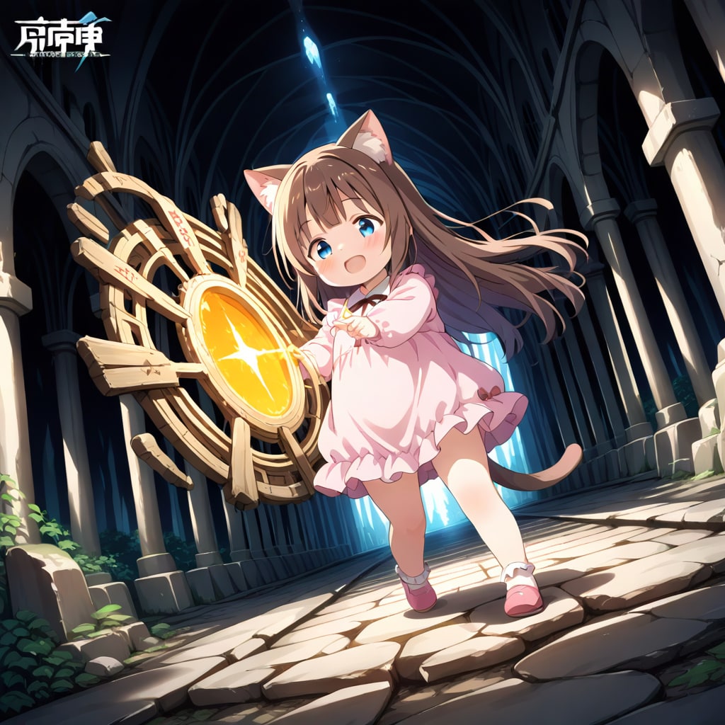 古代都市を進む小さな女の子