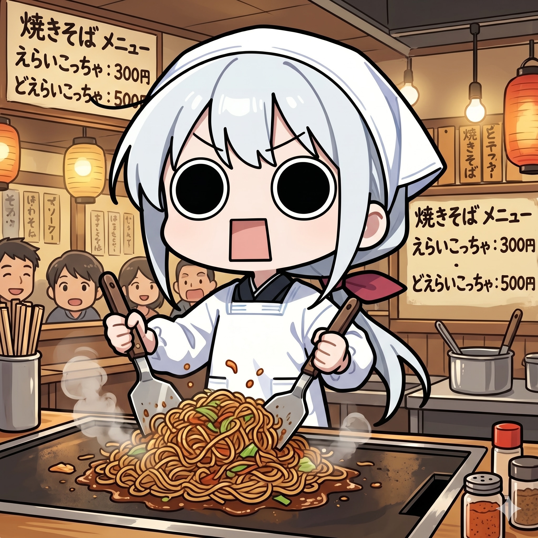 焼そばを作るえらいこっちゃ嬢
