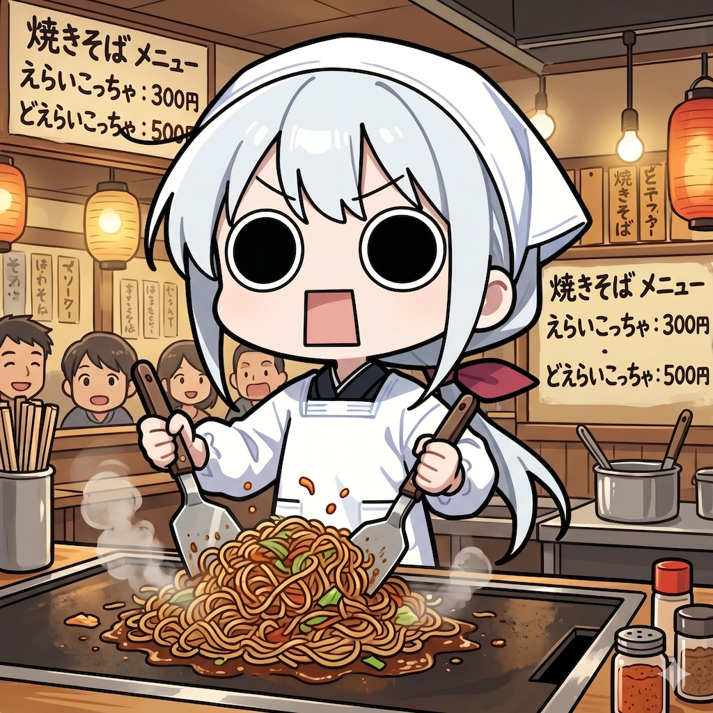 焼そばを作るえらいこっちゃ嬢