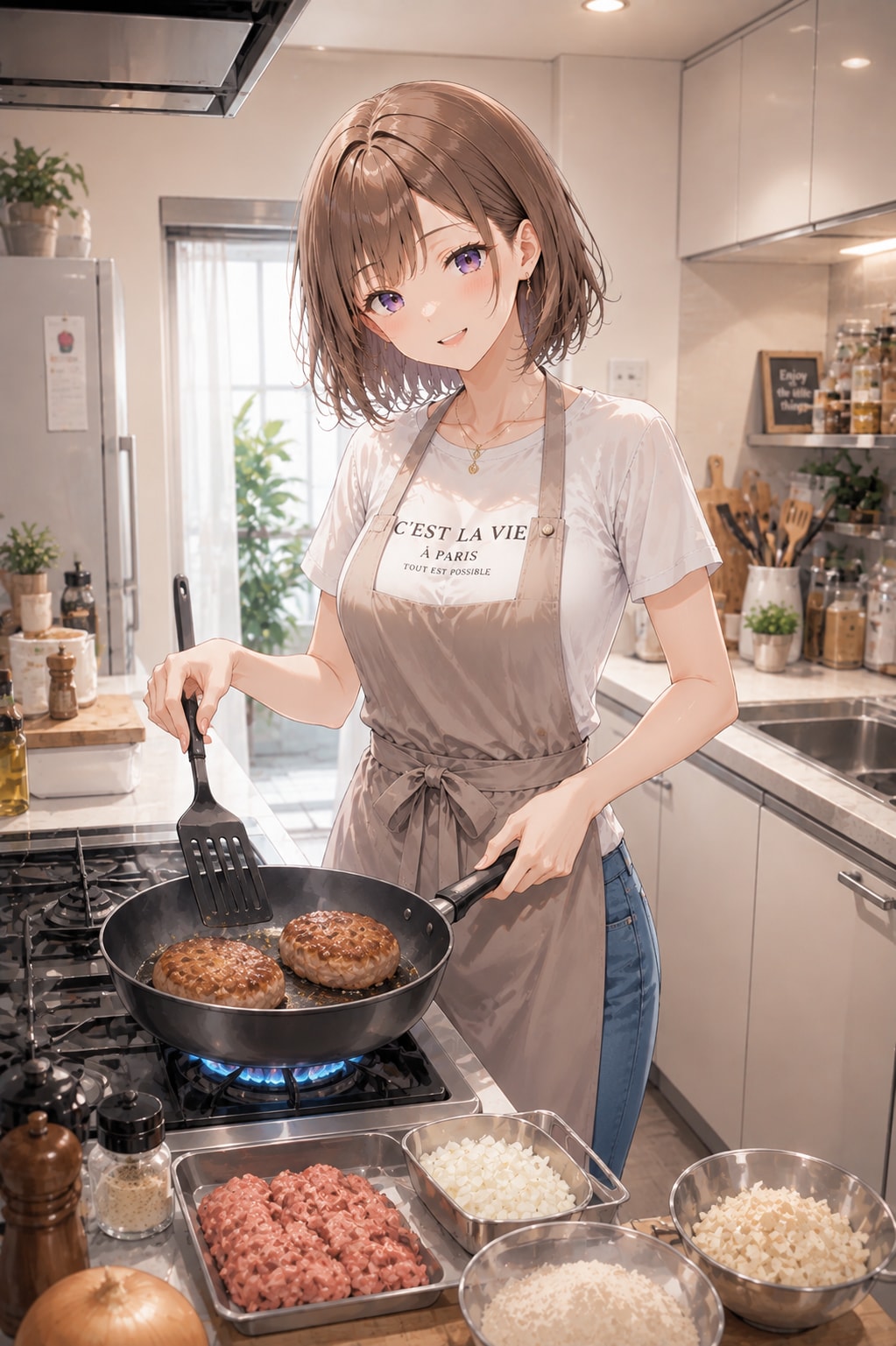 ハンバーグ調理中