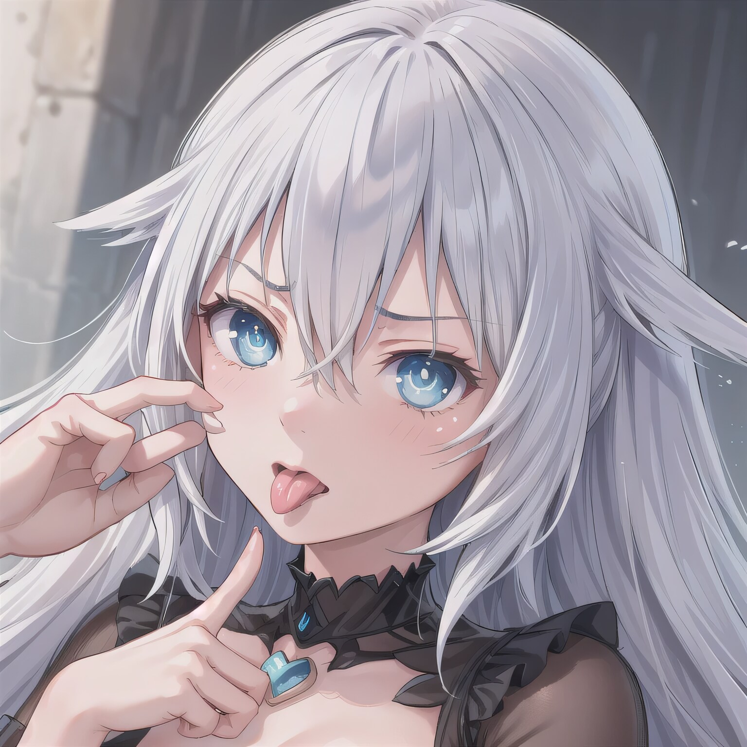 銀髪ロングの舌出し少女５ | の人気AIイラスト・グラビア