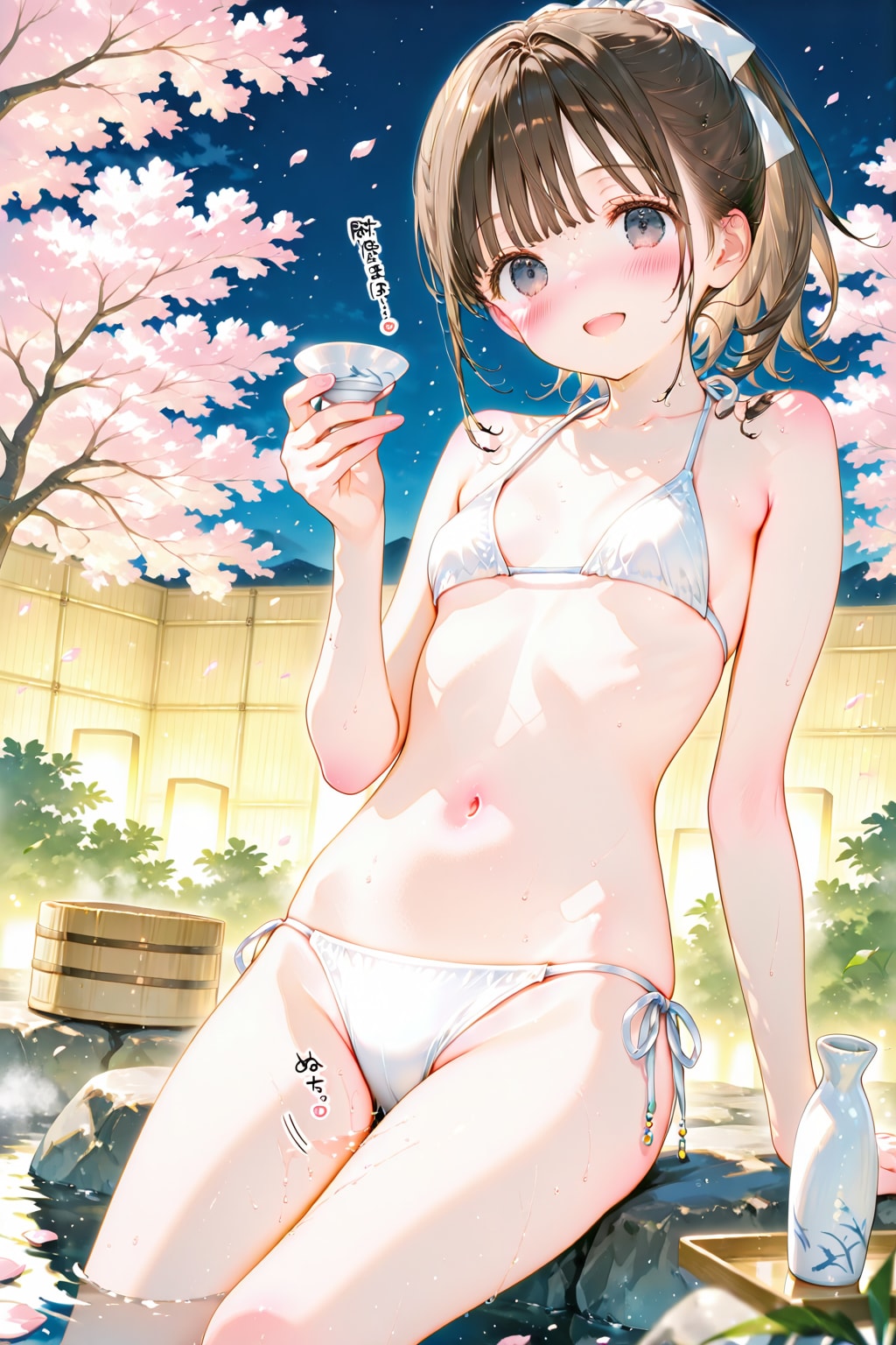 「温泉で夜桜見ながら一杯」という観光ポスターに参加しました♪by藍乃雫