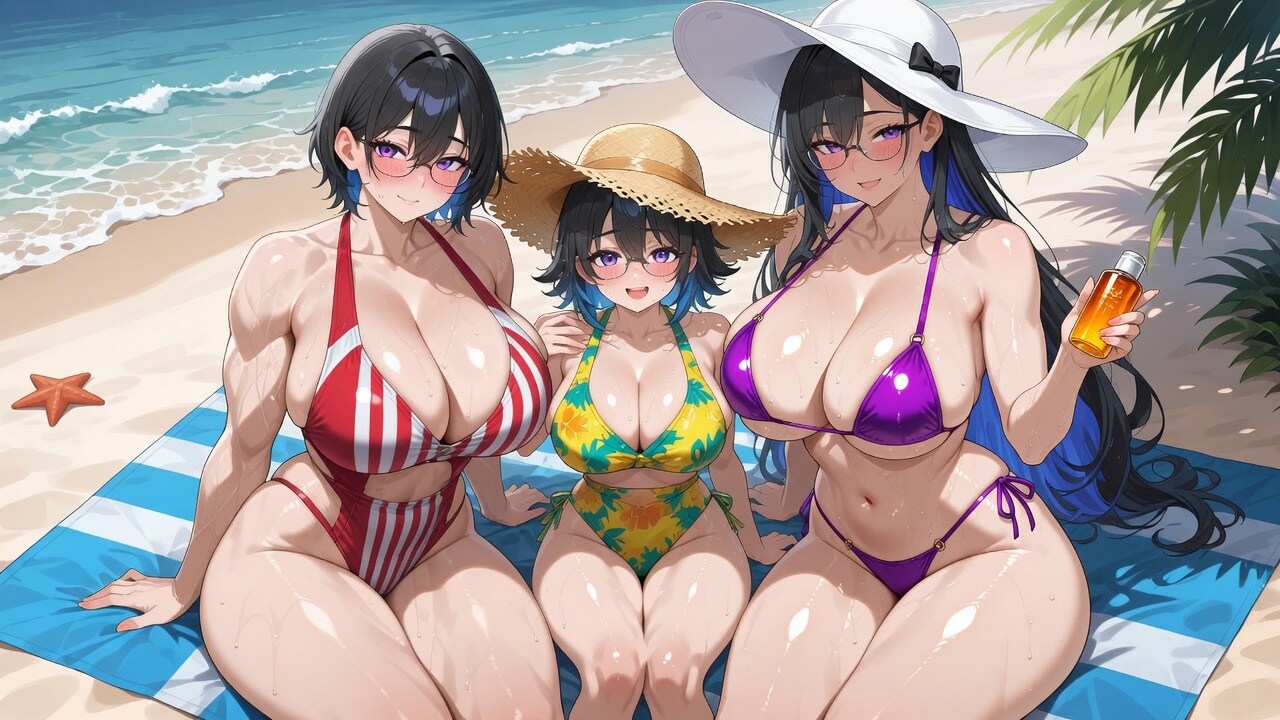 リゾートビーチで爆乳ムチムチ一家に声をかけられて……