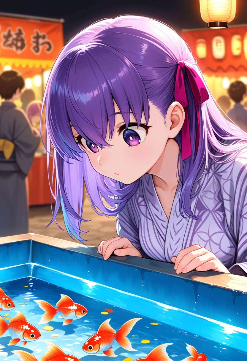 夏祭りの金魚すくい