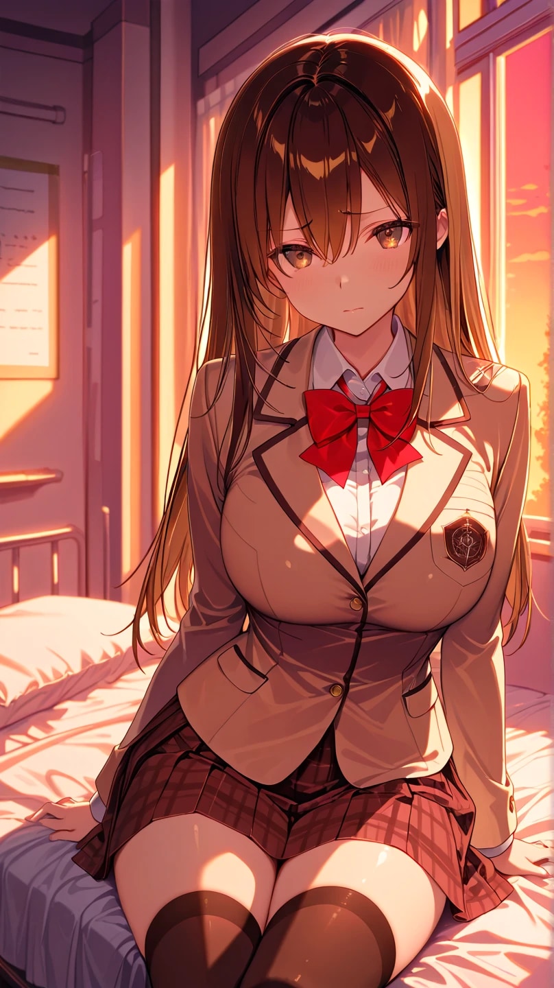 女子高生と夕暮れ