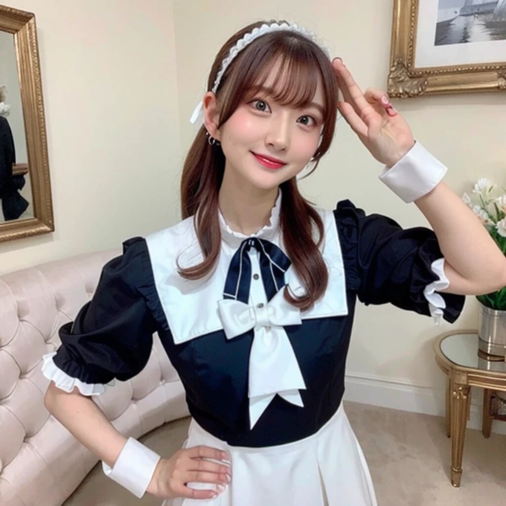 黒髪ロングでメイド服の美女４８