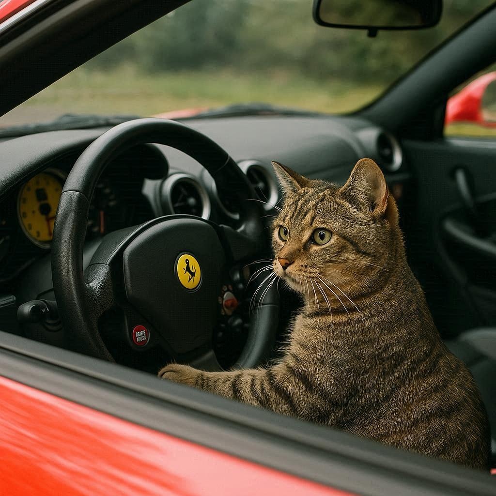フェラーリに乗る猫